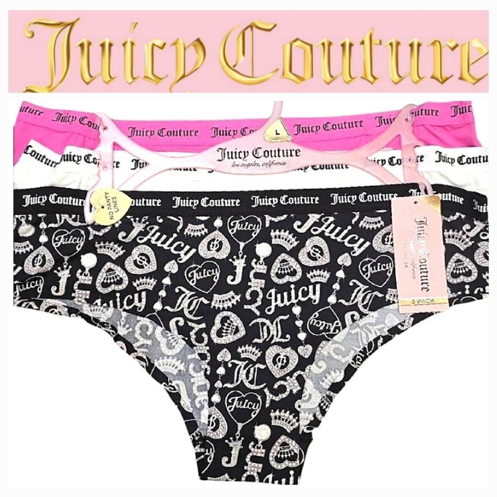Juicy Couture‎ Signature Logo Heart Crown Locket Key Hole Back 3-PK Hipsters